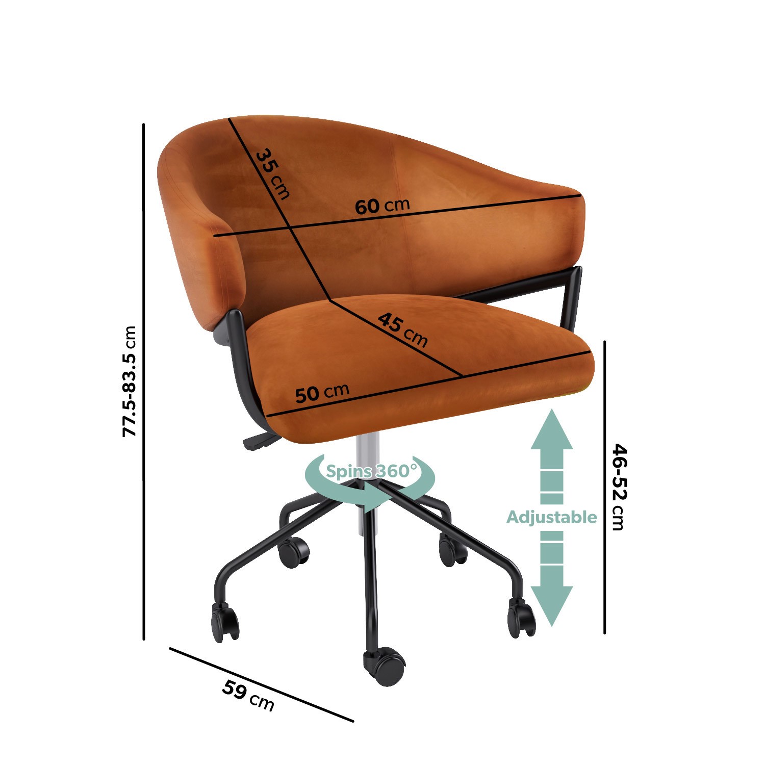 Read more about Orange velvet swivel office chair ronnie
